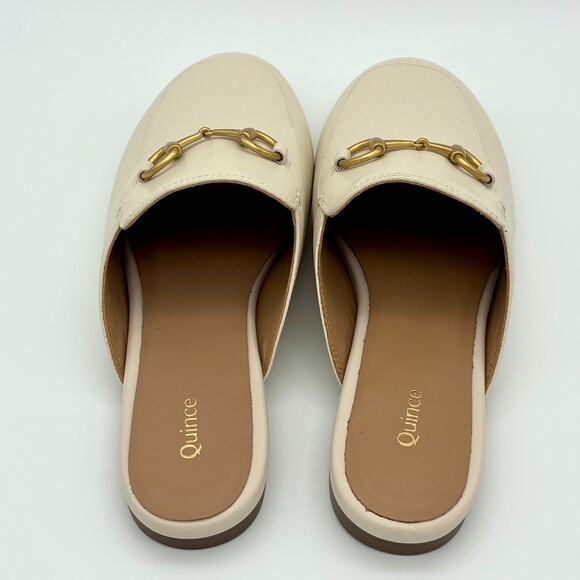 Quince Italian Leather Horsebit Loafer Mule Shoes Women 8 Cream Old Money Luxury - Picture 4 of 9